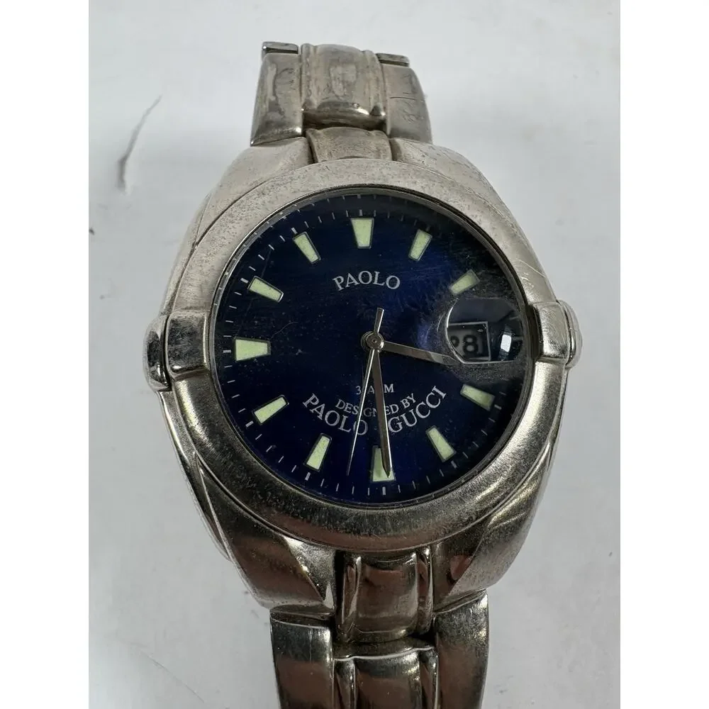 Paolo Gucci PAM Date Blue Dial Quartz Watch Japan Mens Untested